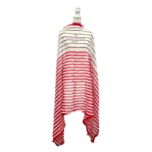 Louis Vuitton LV Escale Striped Red Blue Pareo Shawl M76193 SS20 Limited Edition